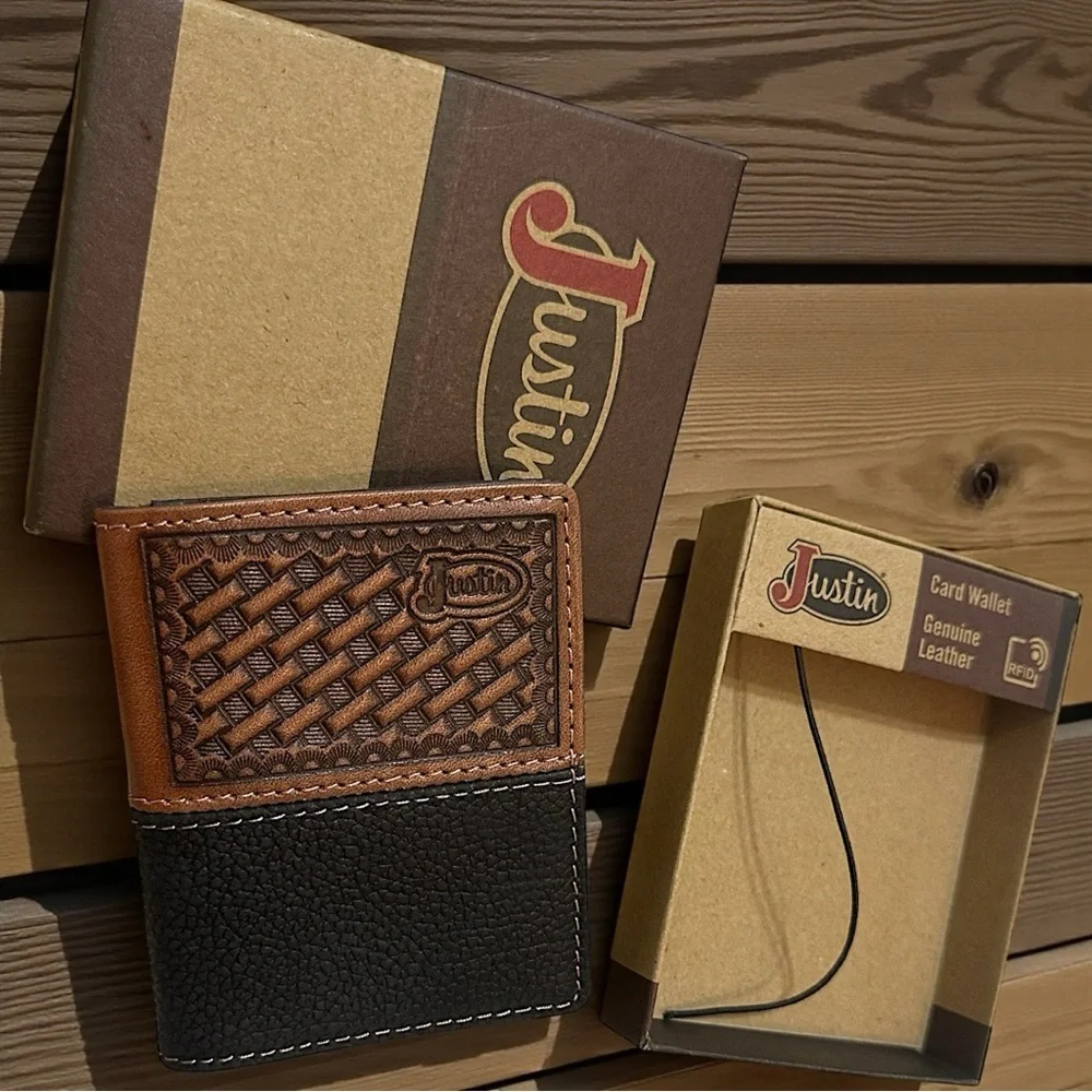 Justin Boots Brown and Black Leather Card Wallet